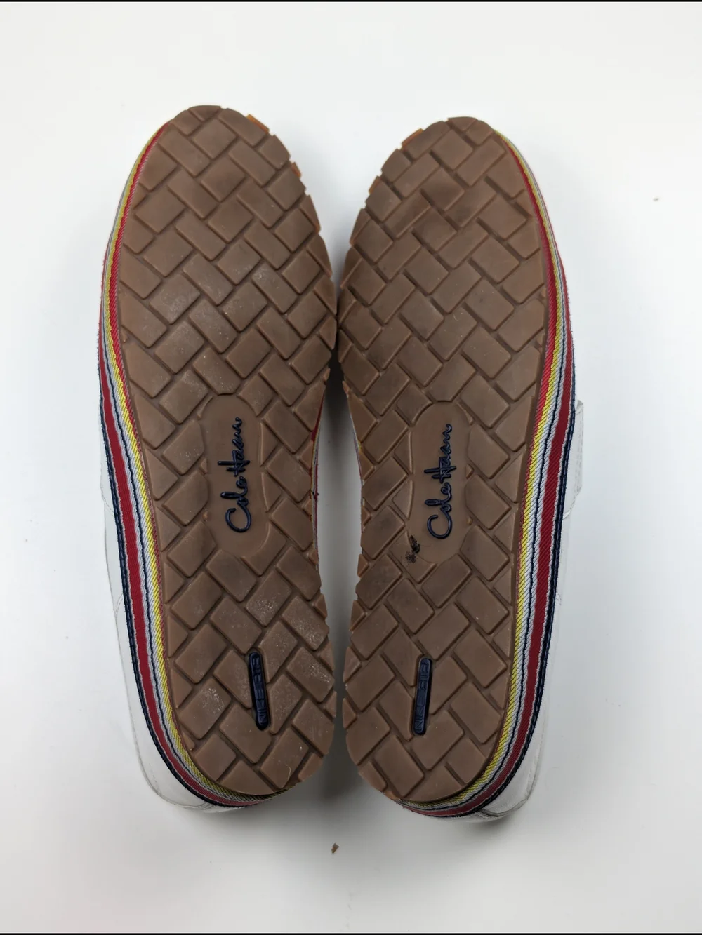 Cole Haan Nike Air Mens White Leather Penny Loafers Stripe Driver Size 10 M